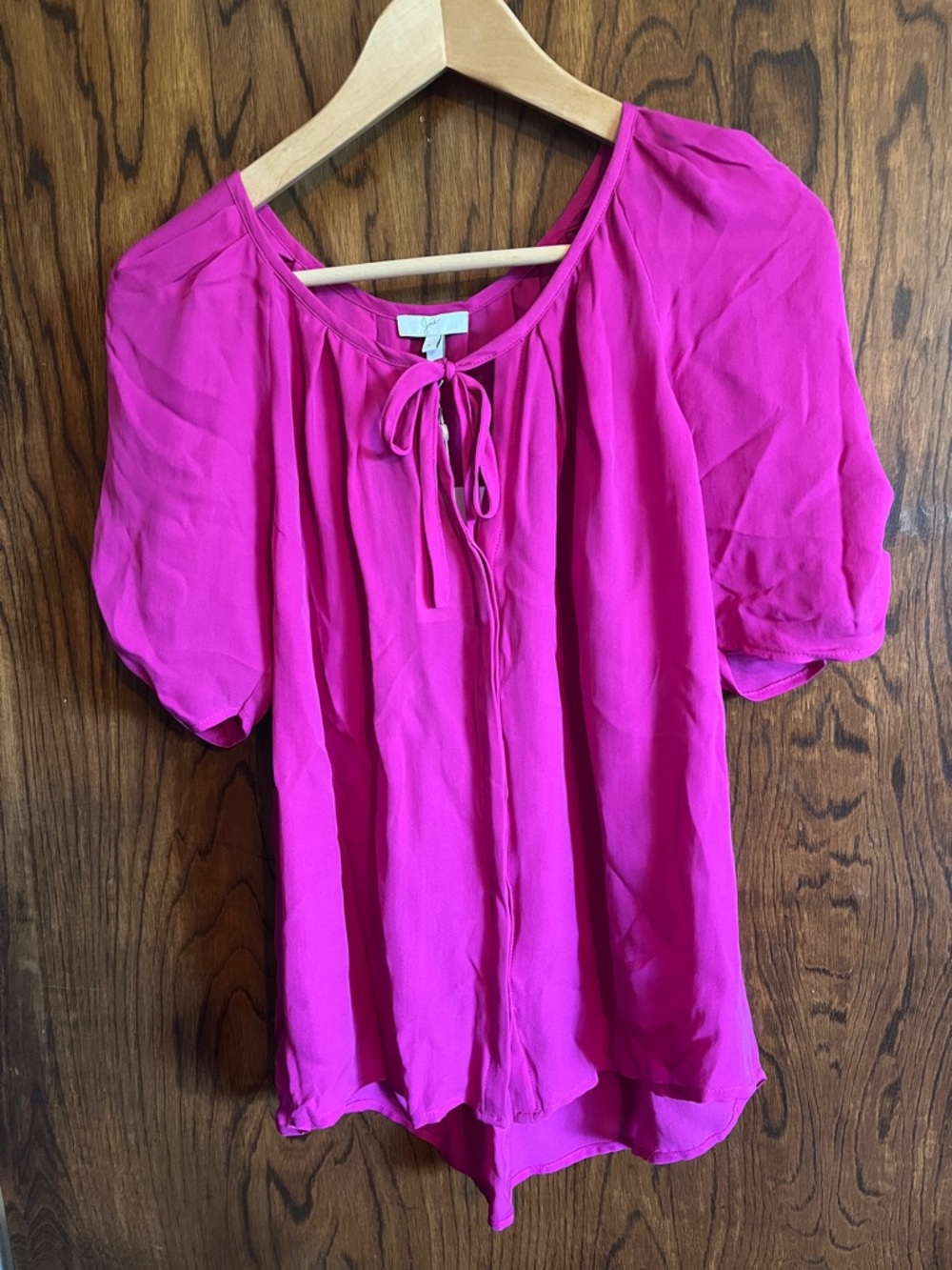Joie Fuchsia Tie-Neck Short Sleeve Blouse
